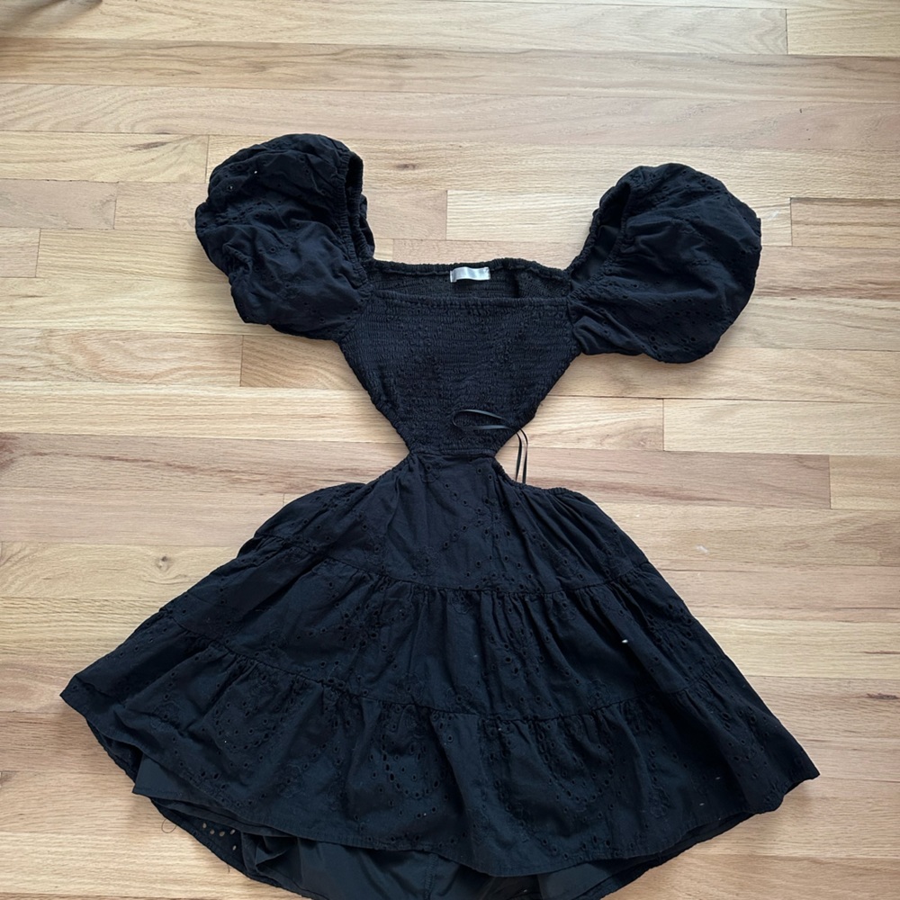 Black Embroidered Cut out mini dress
